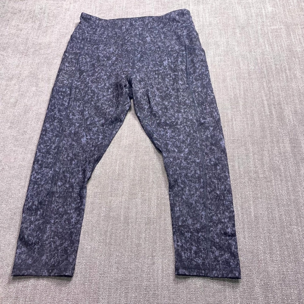 A Core Cropped Leggings Womens XL Navy Acid Wash Yoga Gym Training High Waist